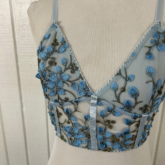 Women Sheer Lace Brami Bralette Wireless Fairy Princess Lingerie Blue Size Small - Picture 3 of 7